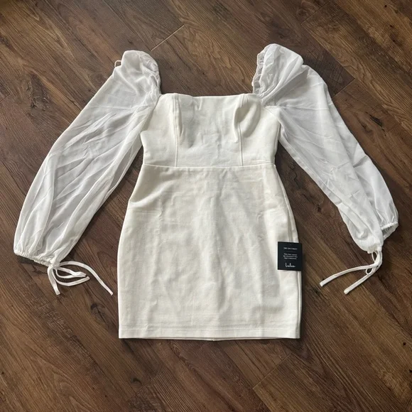 Lulus Delightful Love White Lace-Up Balloon Sleeve Mini Dress - Picture 3 of 5